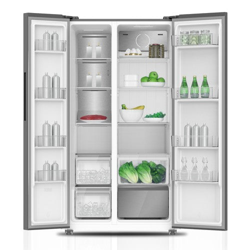 MIKA Fridge, 2 Door Side By Side No Frost, 595L, INVERTER Compressor, Inox Line Brush