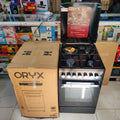 ORYX Standing Cooker, 50cm x 60cm, 3 Gas Pipe Burners + 1 RAPID Hot Plate, Button Ignition, 3 Function Electric Oven, Full Black