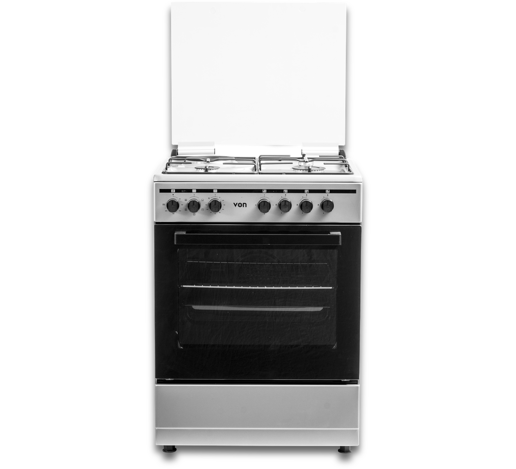VON VCF653151FSY Freestanding Cooker – 3 Gas + 1 Electric Burners, Thick Enamel Pan Support, Flame Failure Device